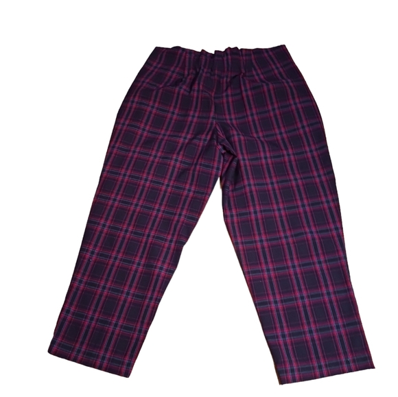 A New Day Red Plaid Pants Paper bag Waist Ladies Size 16 Prep School - Picture 1 of 3